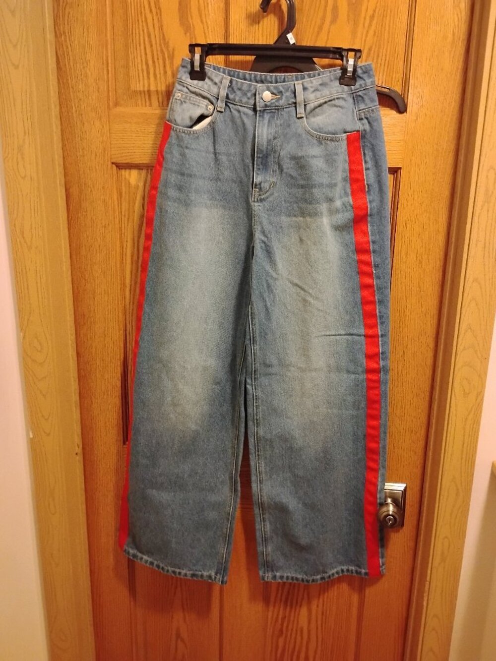 COMMENSE Contrast Red Side Striped Wide-Leg Jeans Size S